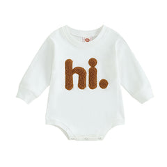 Baby Girls' Beige Fuzzy Letter Bodysuit, Long-Sleeve