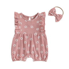 Baby Girl Floral Fly-Sleeve Romper Set | Summer Bowknot Outfit