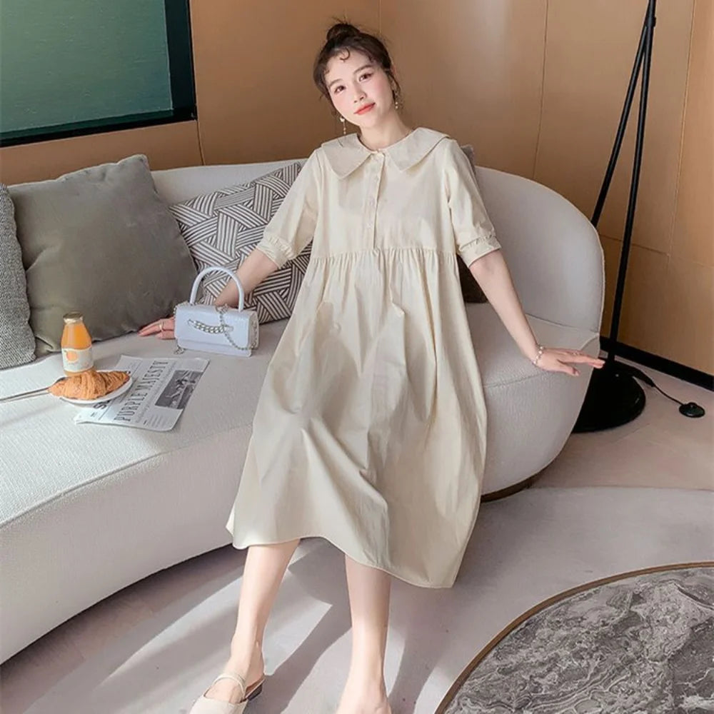 Collar Ruffled Patchwork Maternity Dress