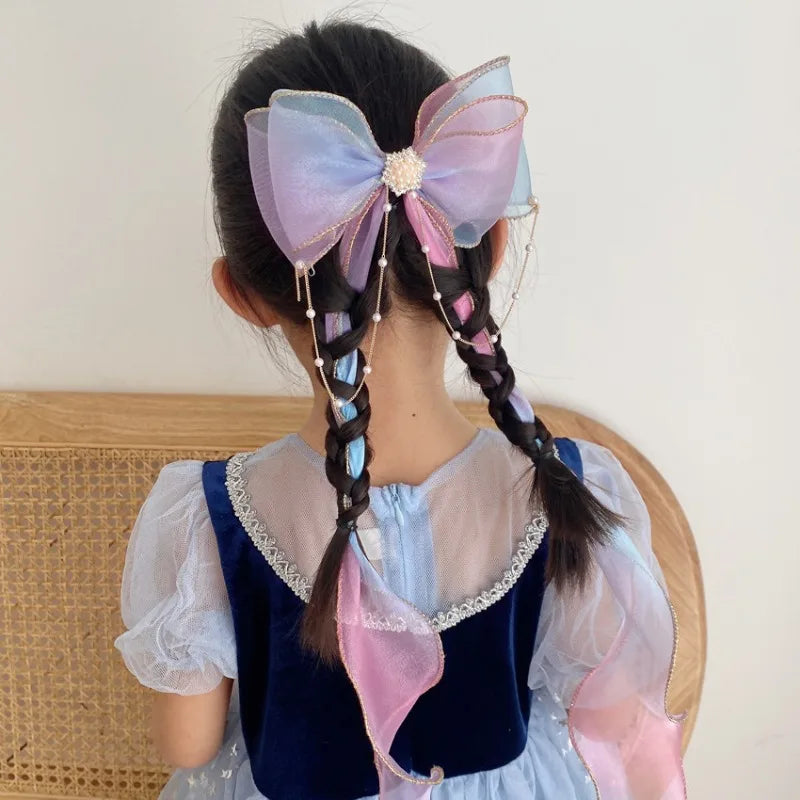 Baby Girls Elegant Mesh Bow Ribbon Hair Clips - PAMU8
