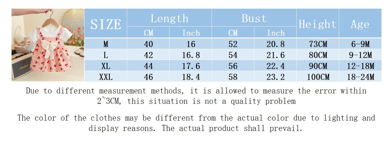 Baby Girl Dress Summer Cherry Print Cotton Short Sleeved Baby Dresses Cute Bow Girl Dress Baby Clothes Girl