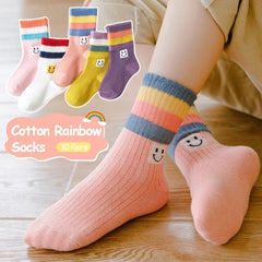 Girls' Rainbow Mid-Tube Socks, 5 Pairs, Ages 1-16