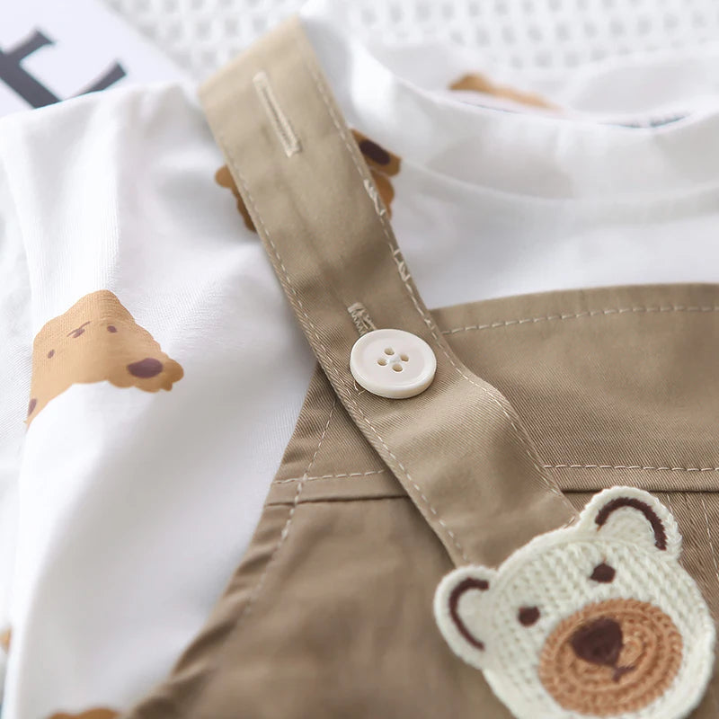 Cartoon Bear tees Overalls Set