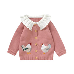 Rooster Embroidery Cardigan Top