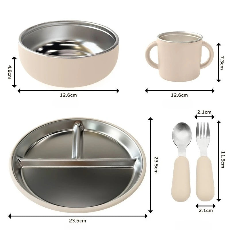 5PCS Stainless Steel Kids Plate and Bowl Set - PAMU8