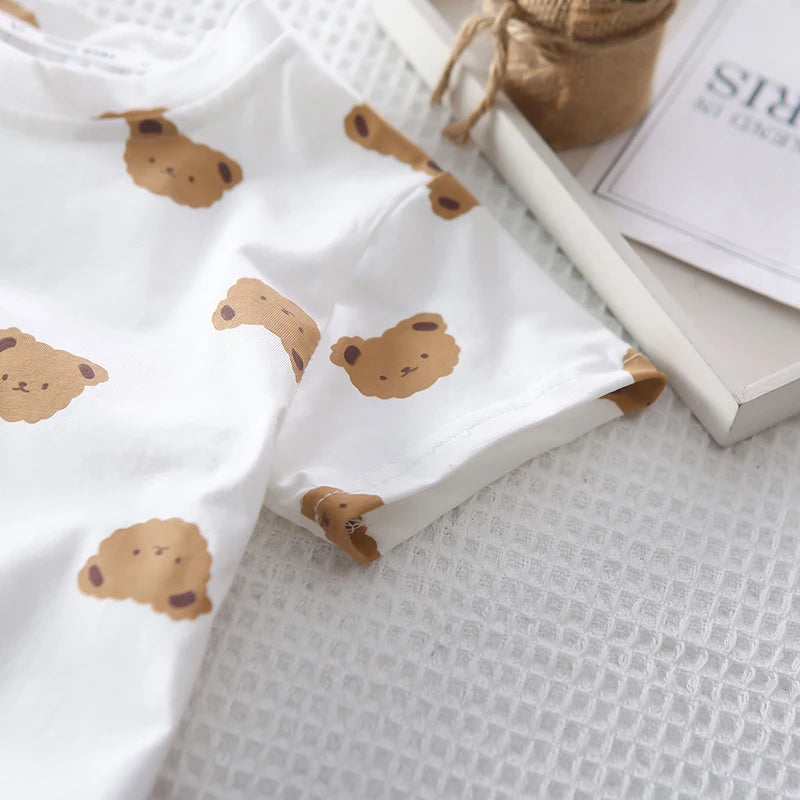 Cartoon Bear tees Overalls Set