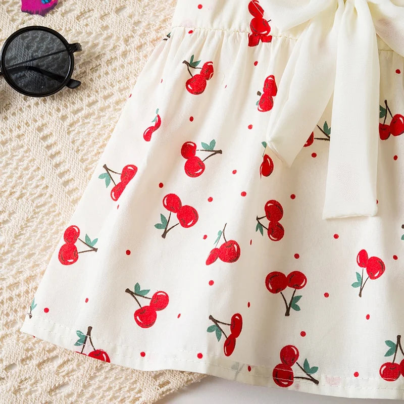 Baby Girl Dress Summer Cherry Print Cotton Short Sleeved Baby Dresses Cute Bow Girl Dress Baby Clothes Girl