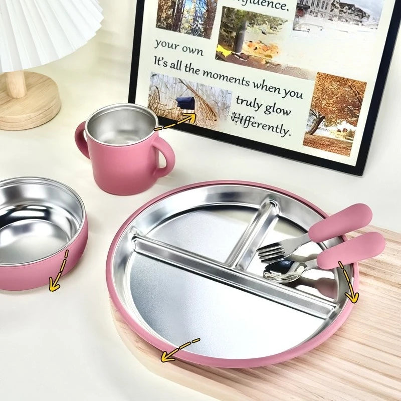 5PCS Stainless Steel Kids Plate and Bowl Set - PAMU8