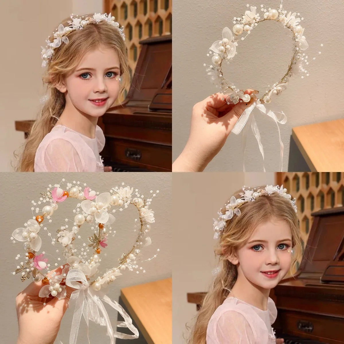 Fairy Girl Flower Pearl Red Headband - PAMU8