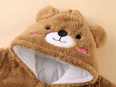 Baby Bear Hooded Winter Romper, Warm Cotton Jumpsuit