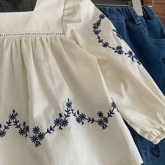 Embroidered Blouse and Heart Jeans