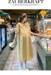 Collar Ruffled Patchwork Maternity Dress