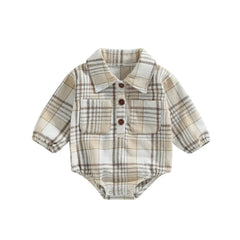 Baby Boys' Vintage Plaid Romper, Long-Sleeve Jumpsuit