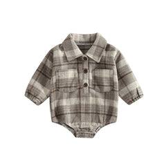 Baby Boys' Vintage Plaid Romper, Long-Sleeve Jumpsuit