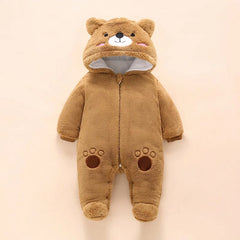 Baby Bear Hooded Winter Romper, Warm Cotton Jumpsuit
