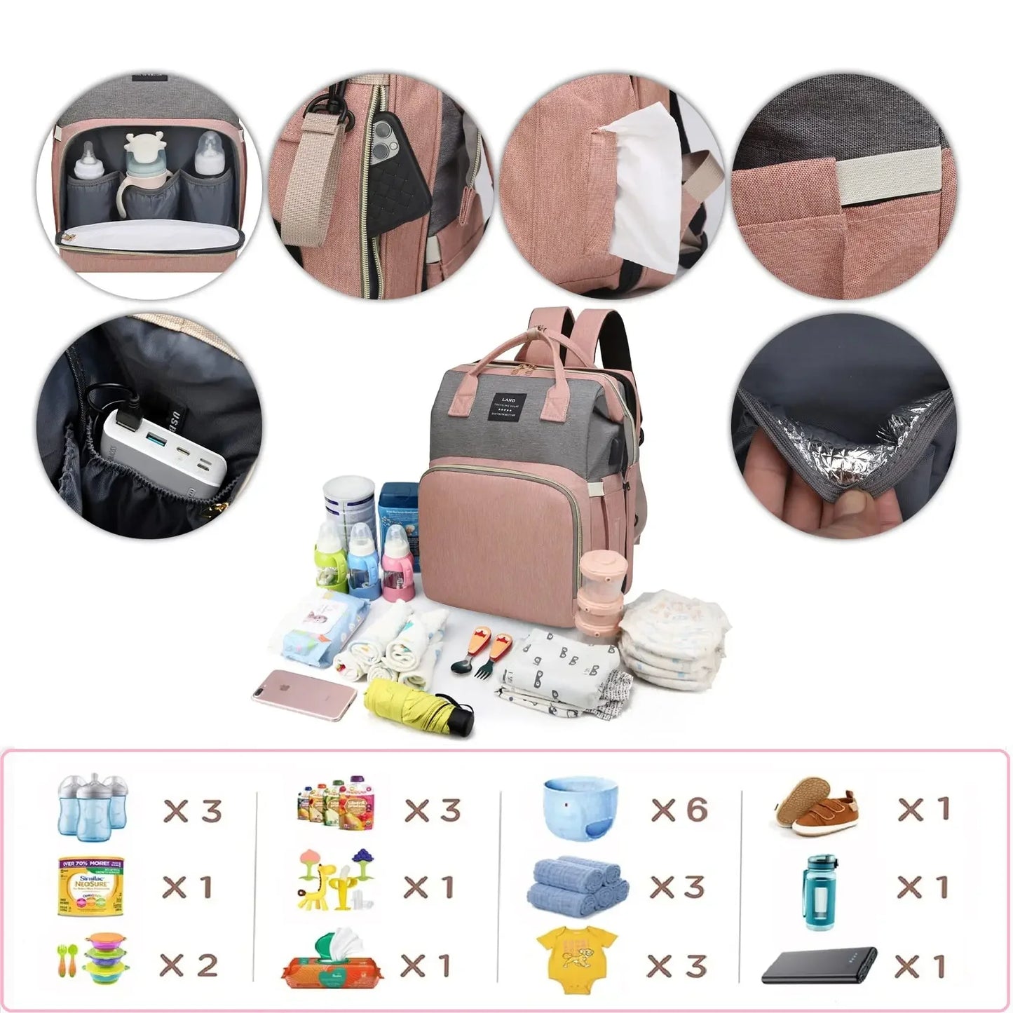 Backpack with Crib Bed & Diaper Bag