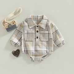 Baby Boys' Vintage Plaid Romper, Long-Sleeve Jumpsuit