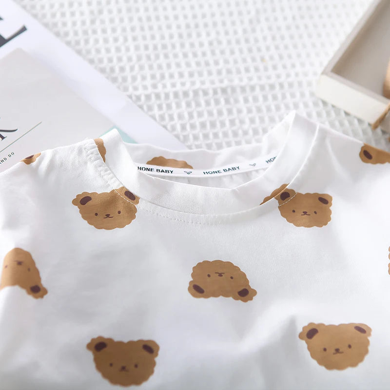 Cartoon Bear tees Overalls Set