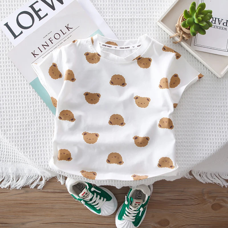 Cartoon Bear tees Overalls Set