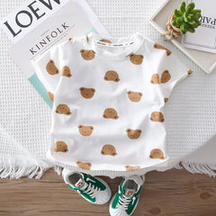 Cartoon Bear tees Overalls Set