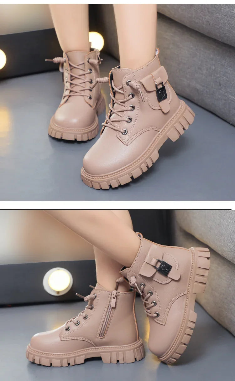 Leather Girls Warm Boots