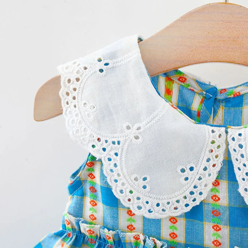 Baby Girl Dress Summer Cotton Plaid Floral Print Girl Dress Cute Sleeveless Children'S Princess Dress