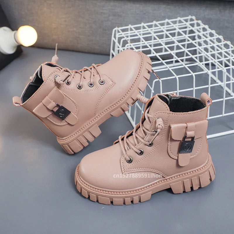 Leather Girls Warm Boots