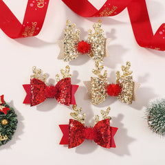 Girls' Red and Gold Glitter Bow Hair Clips, 2-Piece Set