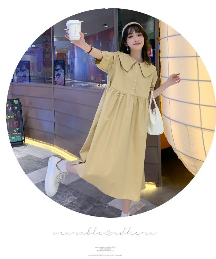 Collar Ruffled Patchwork Maternity Dress