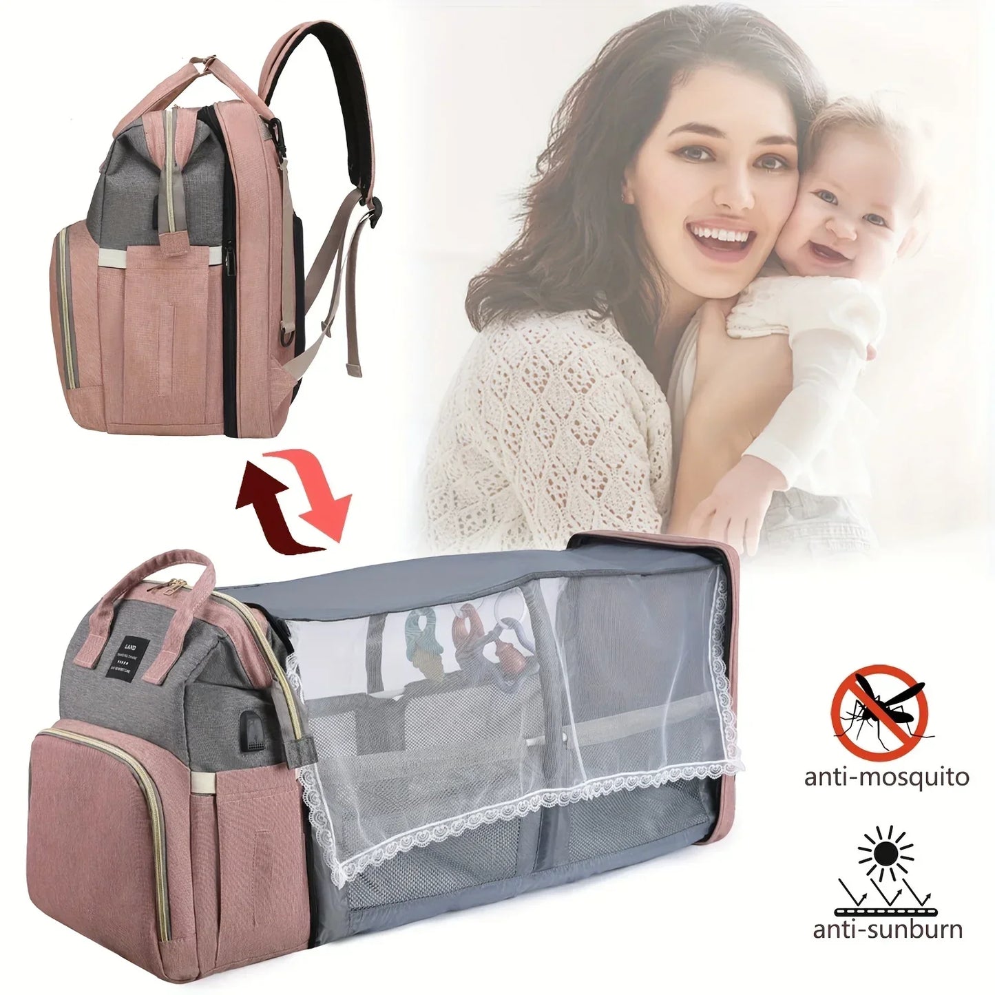 Backpack with Crib Bed & Diaper Bag