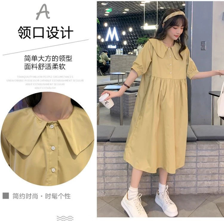 Collar Ruffled Patchwork Maternity Dress