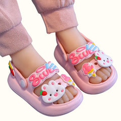 Kids wearing cartoon rabbit panda clogs sandals beach shoes