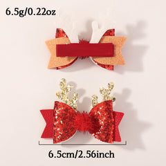 Girls' Red and Gold Glitter Bow Hair Clips, 2-Piece Set