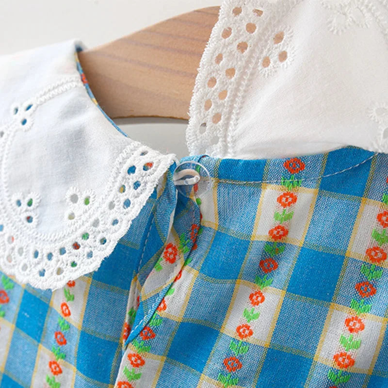 Baby Girl Dress Summer Cotton Plaid Floral Print Girl Dress Cute Sleeveless Children'S Princess Dress