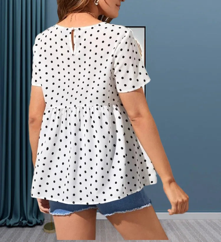 Polka dot short-sleeved maternity shirt