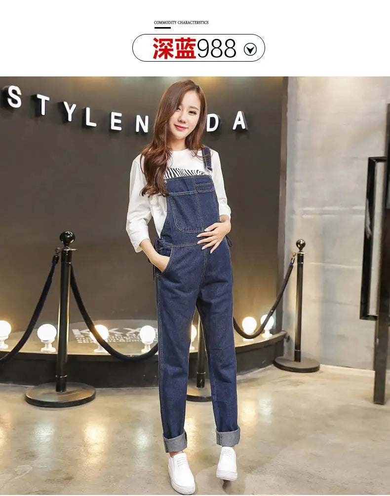 Wide Leg Denim Maternity Jumpsuits