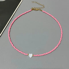 Girls' Shell Heart Choker Necklace, Glass Bead Gift