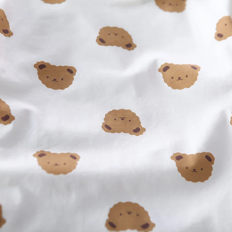 Cartoon Bear tees Overalls Set