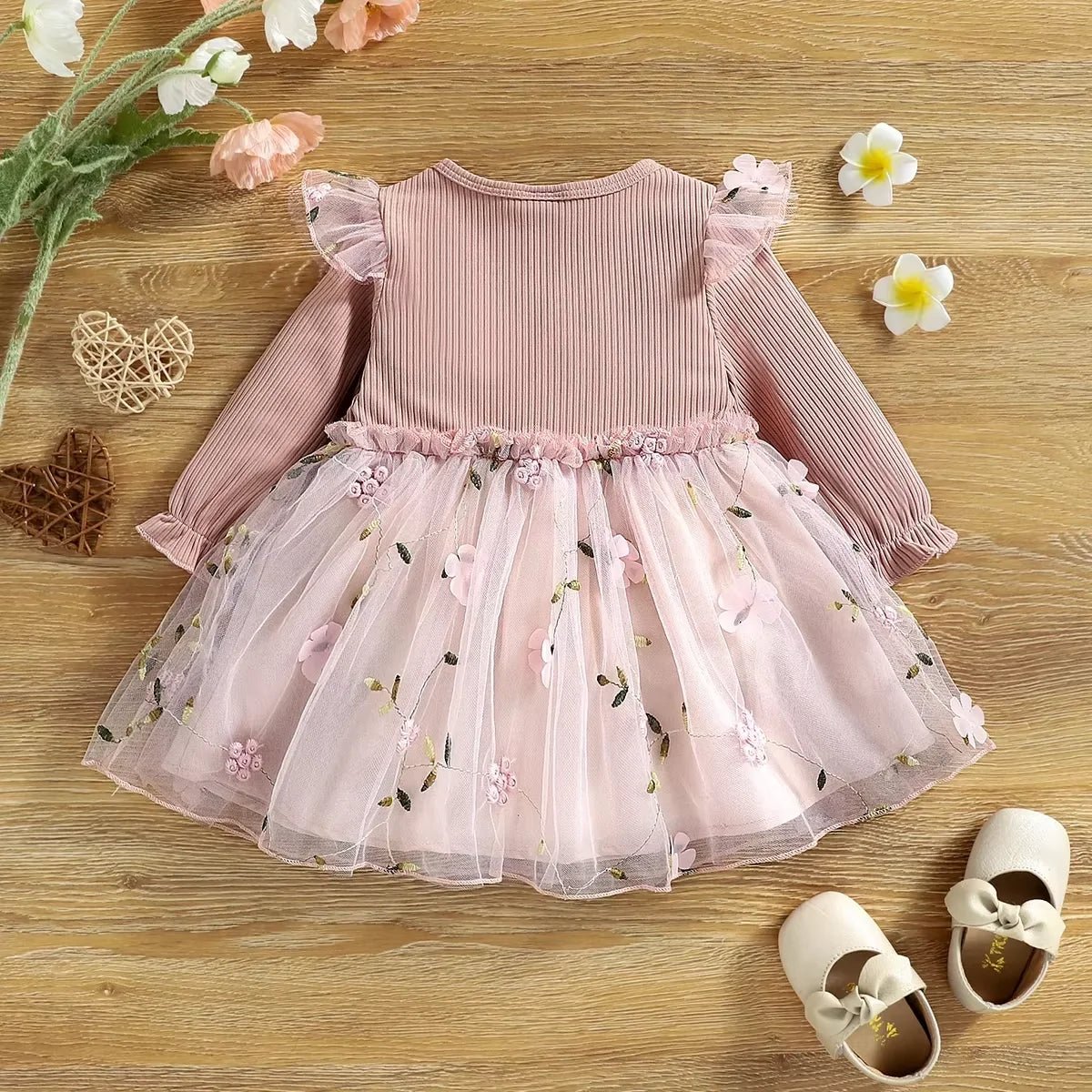 Pink Floral Mesh Baby Dress