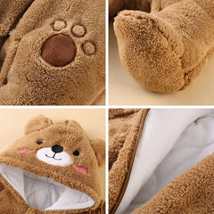 Baby Bear Hooded Winter Romper, Warm Cotton Jumpsuit