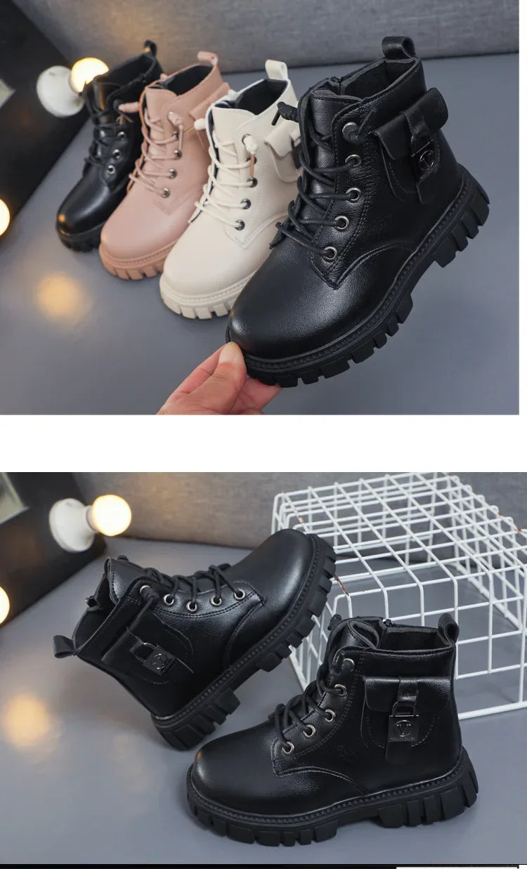 Leather Girls Warm Boots
