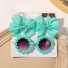 Kids Bow Hairclips and Retro Flower Sunglasses Set