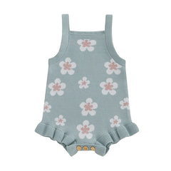 Baby Girls' Knitted Floral Bodysuit, Sleeveless Romper