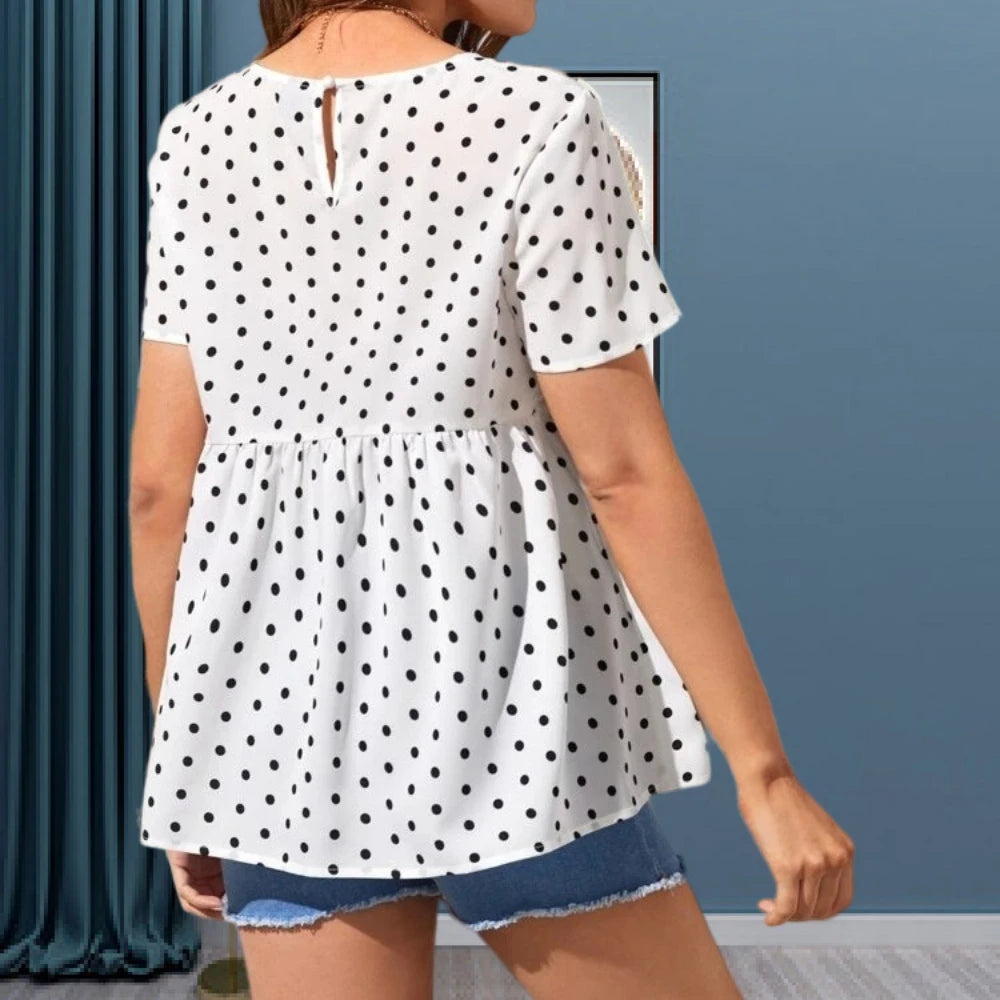 Polka dot short-sleeved maternity shirt