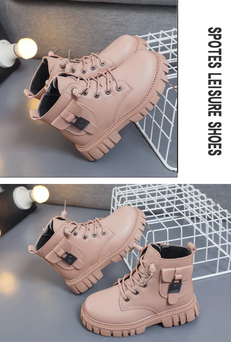 Leather Girls Warm Boots