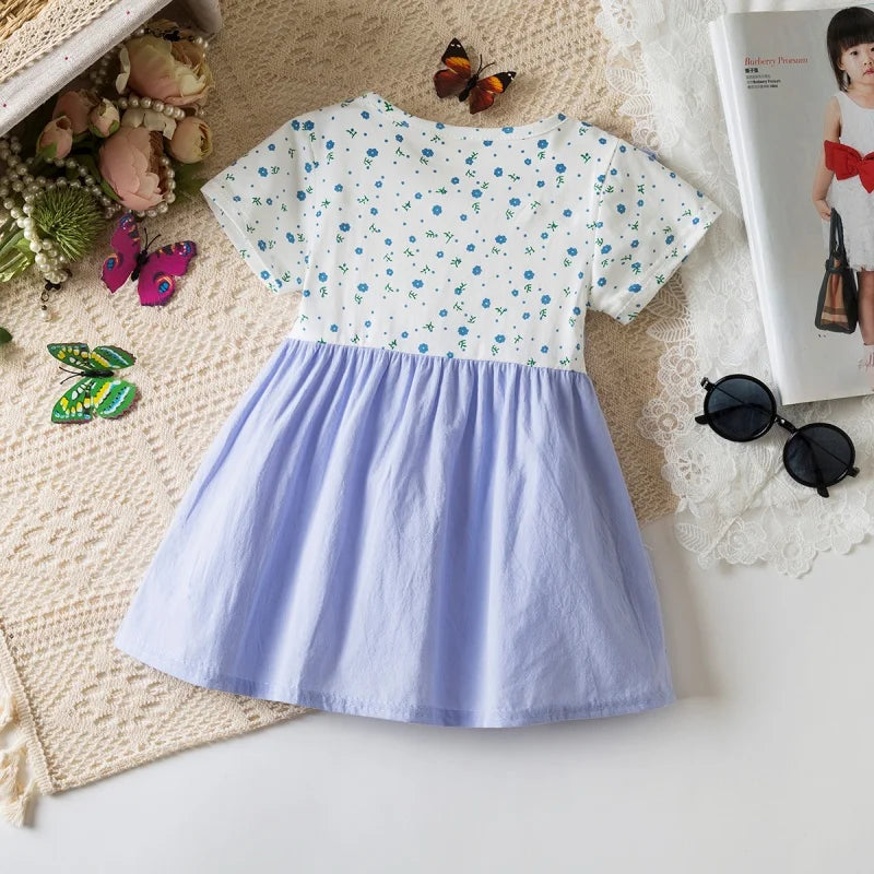 Baby Girl Dress Summer Floral Bow Short Sleeved Girl Dress Cute Cotton Girl Princess Dress Baby Clothes Girl