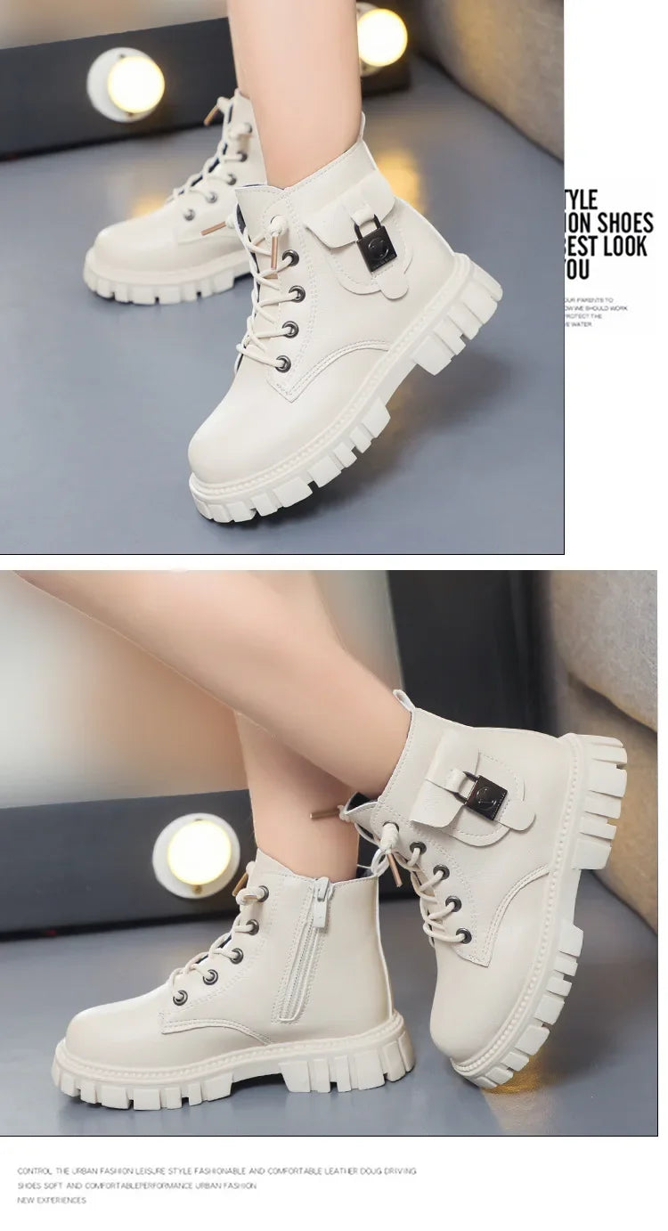 Leather Girls Warm Boots