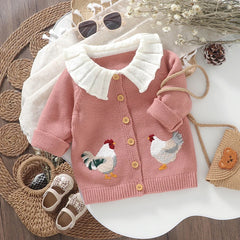 Rooster Embroidery Cardigan Top