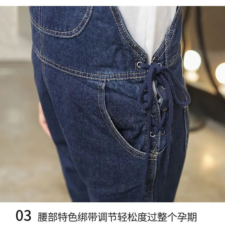 Wide Leg Denim Maternity Jumpsuits