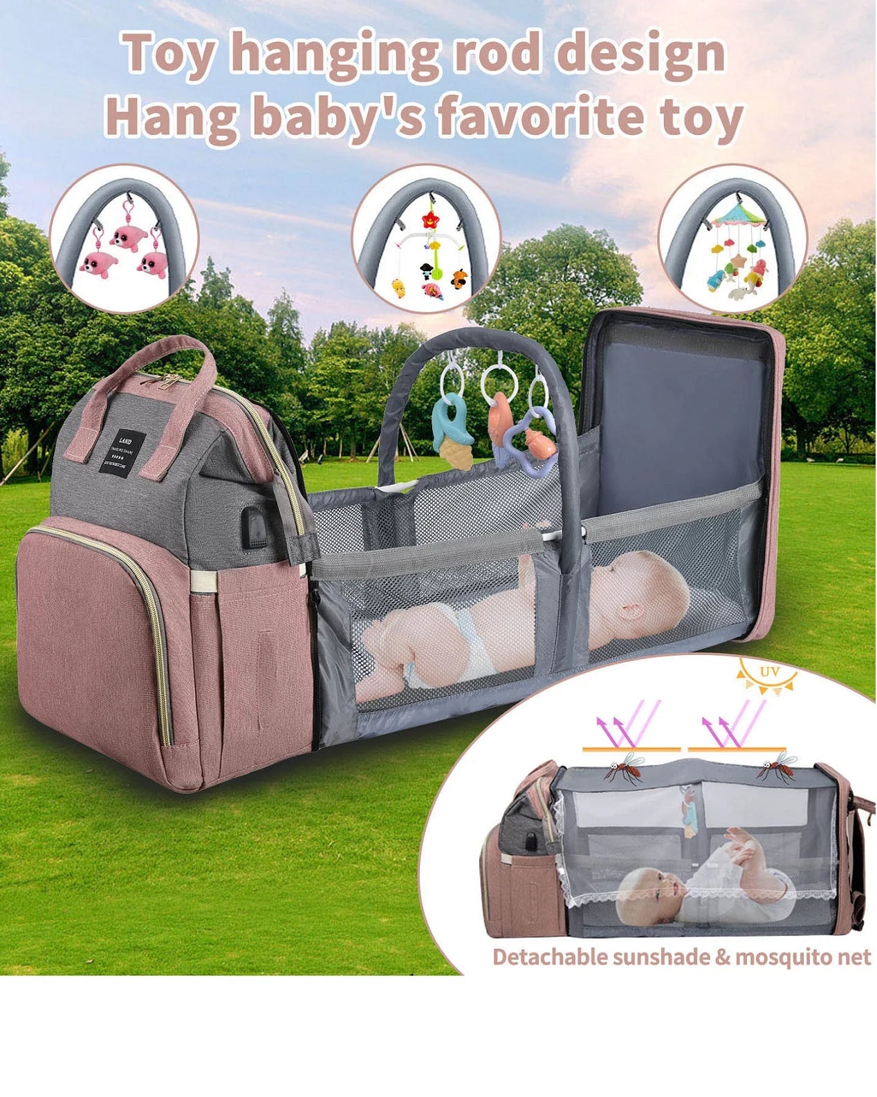 Backpack with Crib Bed & Diaper Bag